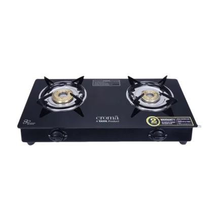 Classic Toughened Glass Top 2 Burner Manual Gas Stove (ISI Certified, Black)